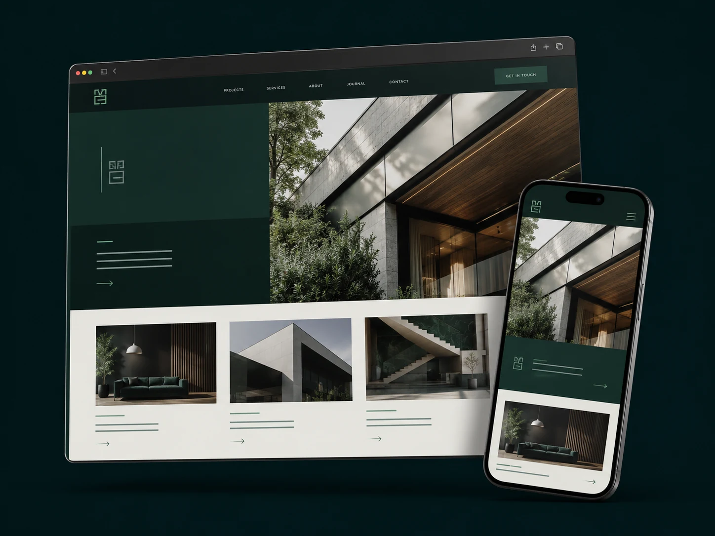 Original responsive business website concept shown on a desktop display and mobile phone
